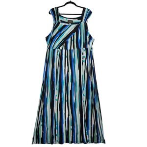 Bob‎ Mackie Striped Sleeveless Maxi Dress 2X Blue Beach Vacation Resort Abstract
